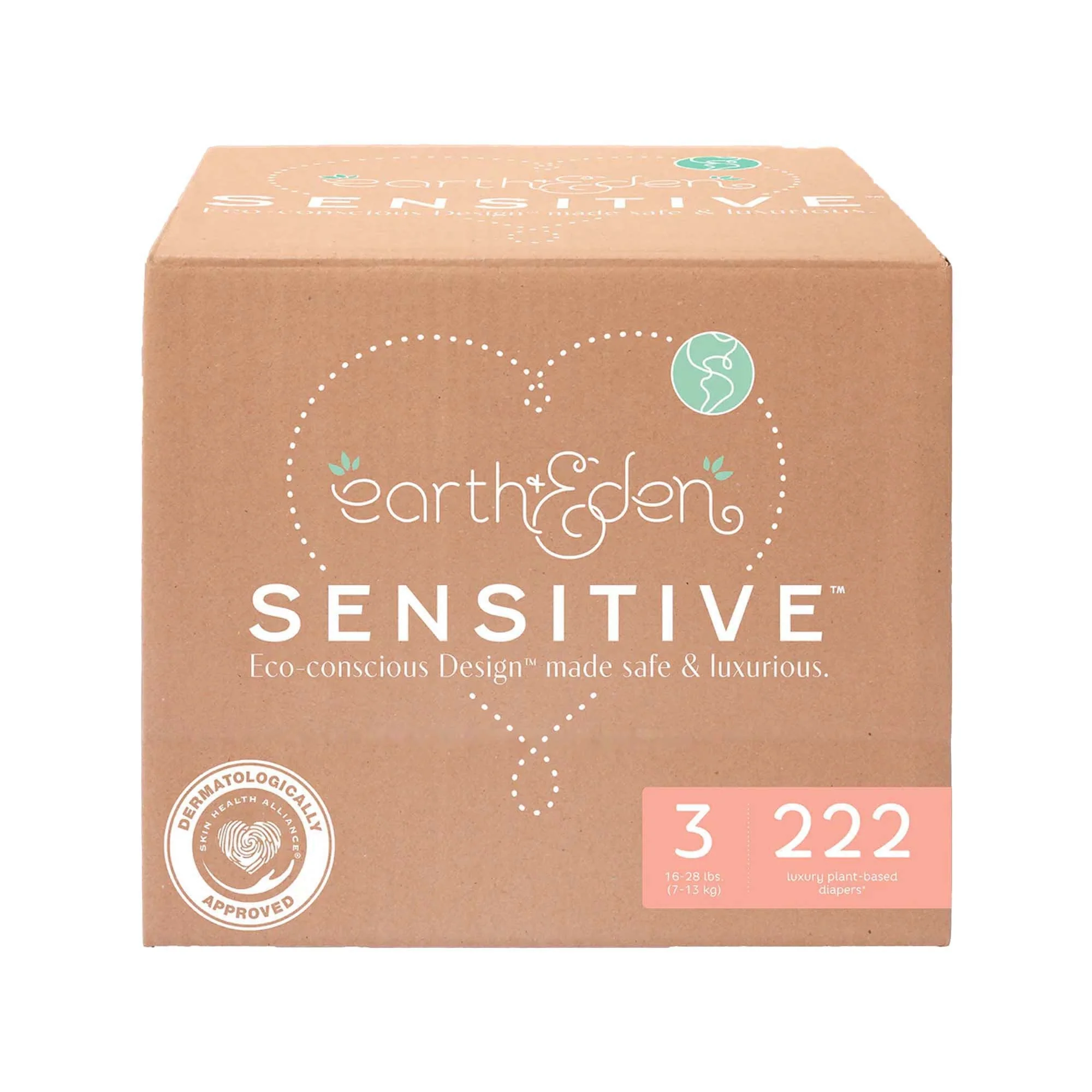 First Quality Products LLC Earth & Eden Sensitive Baby Diapers, Size 3 for Babies Weighing 16 – 28 lbs. (222/CS)