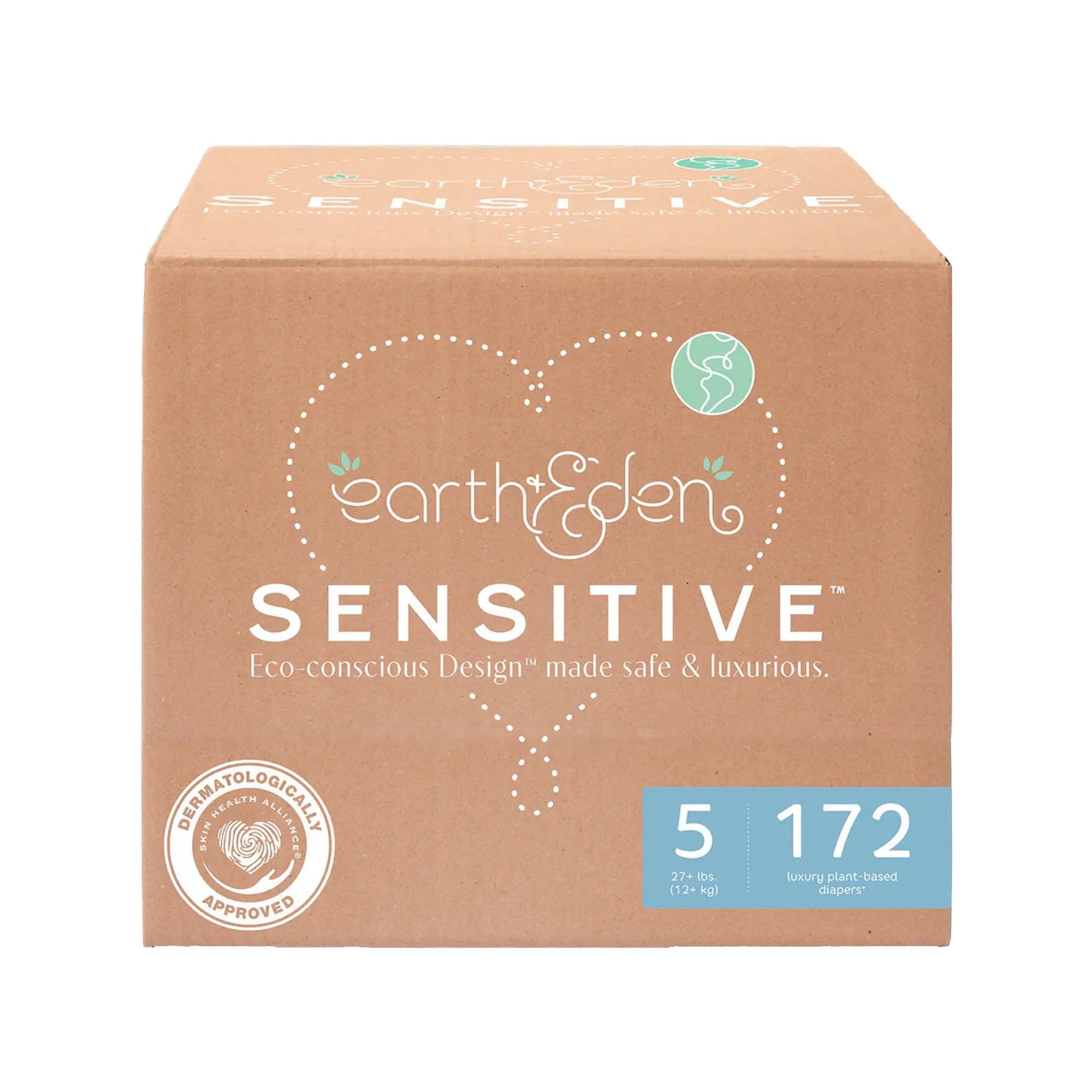 First Quality Products LLC Earth & Eden Sensitive Baby Diapers, Size 5 for Babies Weighing up to 27 lbs. (172/CS)