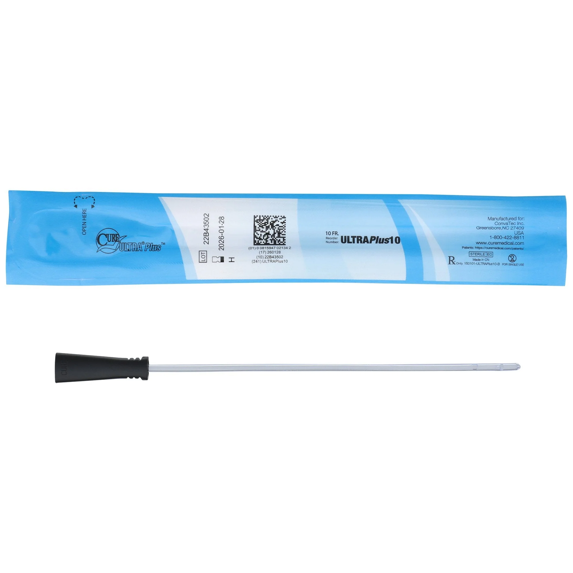 Urethral Catheter Cure Ultra Plus Straight Tip Lubricated PVC 10 Fr. 8 Inch Length