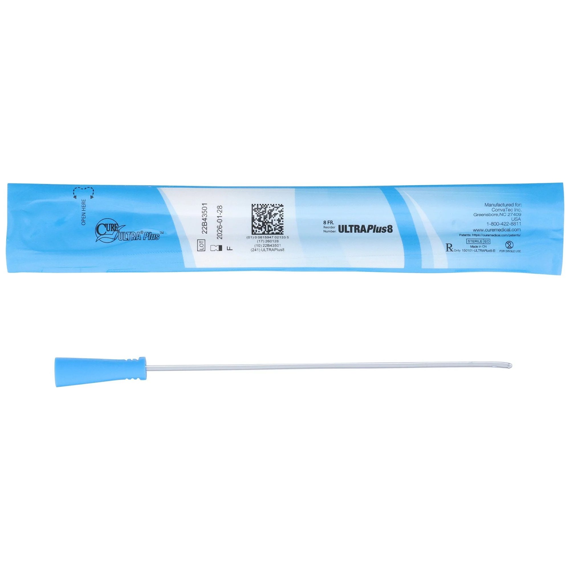Urethral Catheter Cure Ultra Plus Straight Tip Lubricated PVC 8 Fr. 8 Inch Length