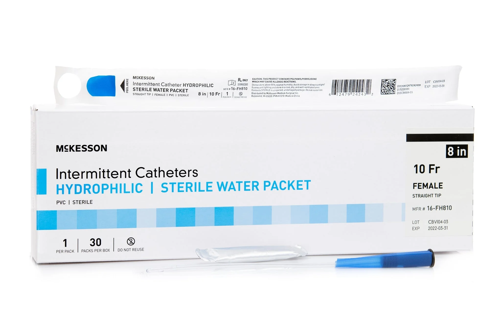 Urethral Catheter McKesson Straight Tip Hydrophilic Coated PVC 10 Fr. 8 Inch Length