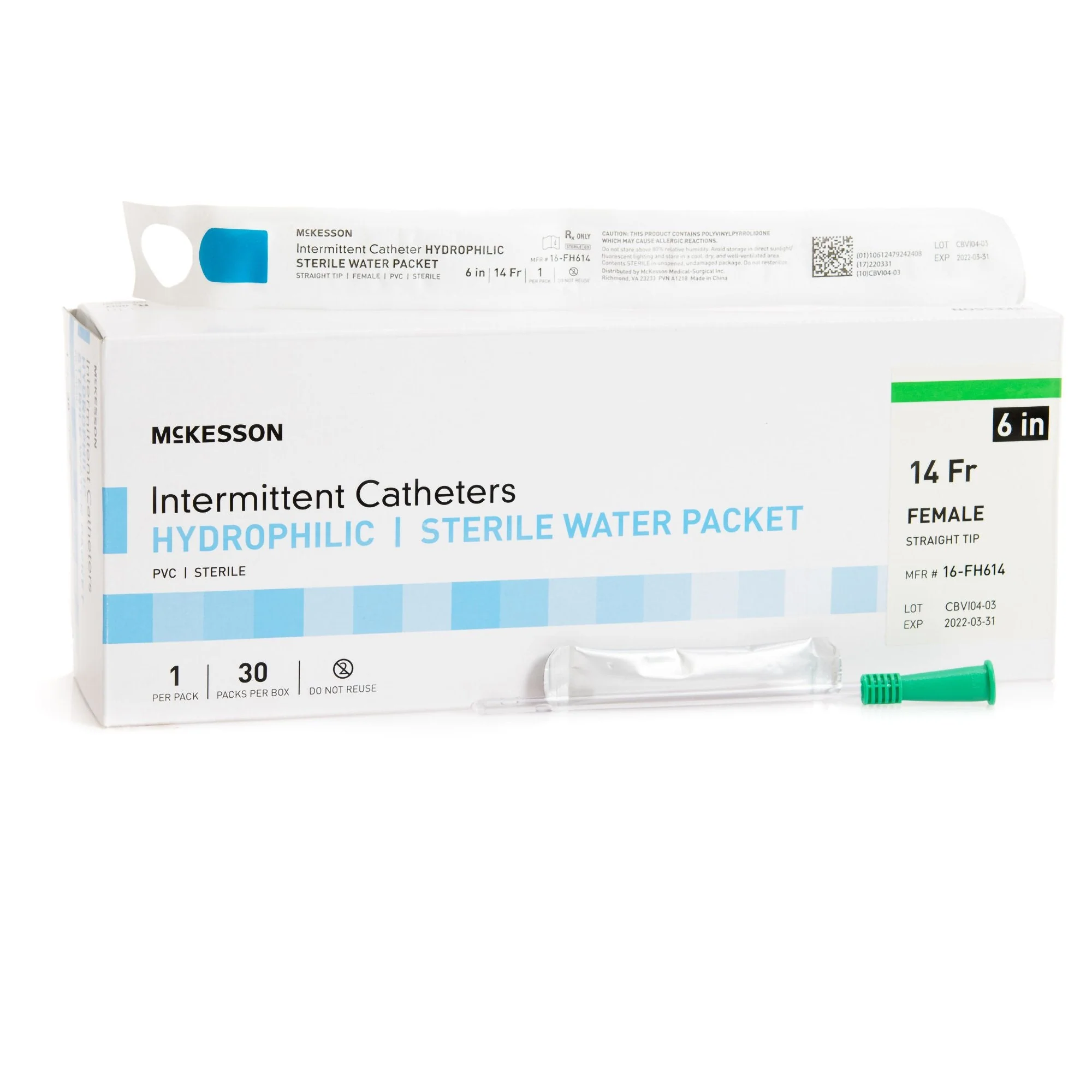 Urethral Catheter McKesson Straight Tip Hydrophilic Coated PVC 14 Fr. 6 Inch Length