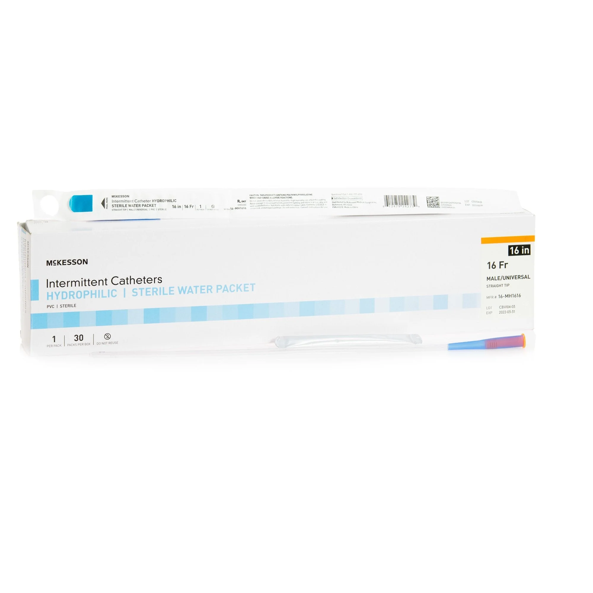 Urethral Catheter McKesson Straight Tip Hydrophilic Coated PVC 16 Fr. 16 Inch Length