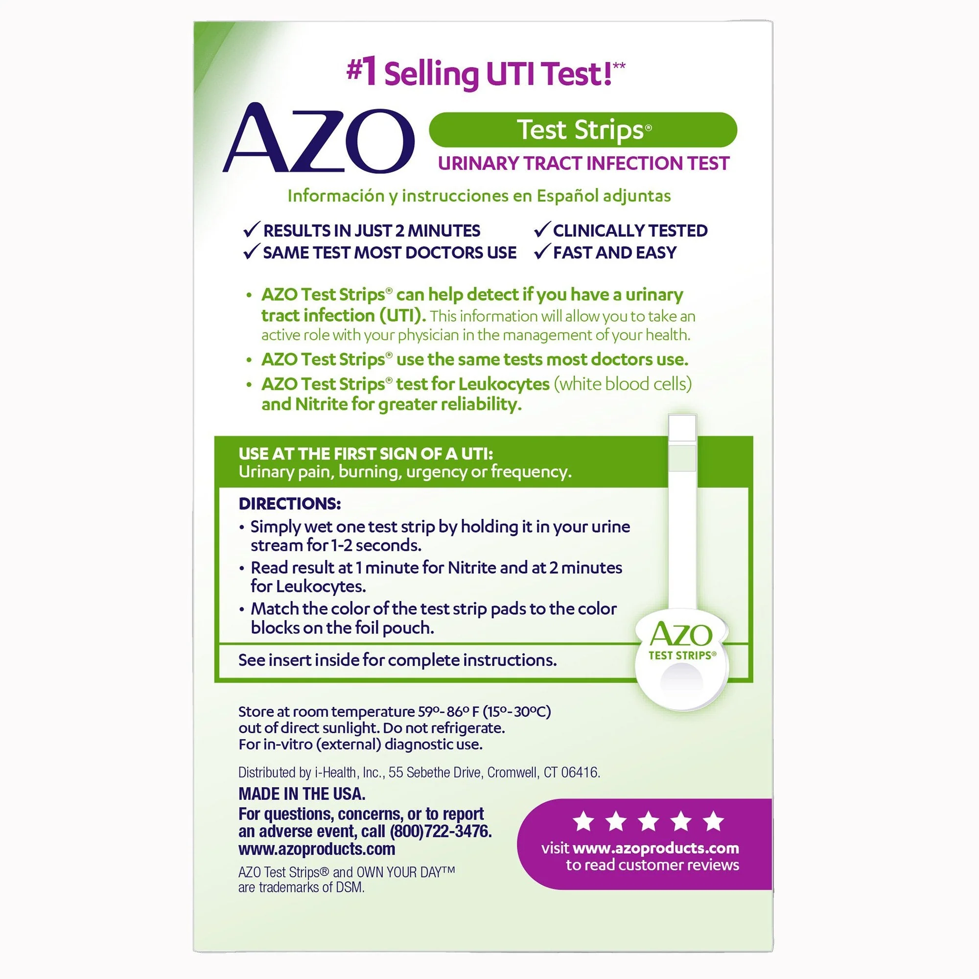 i-Health Inc AZO Urinary Tract Infection Test Strips (24/CS) - Image 3