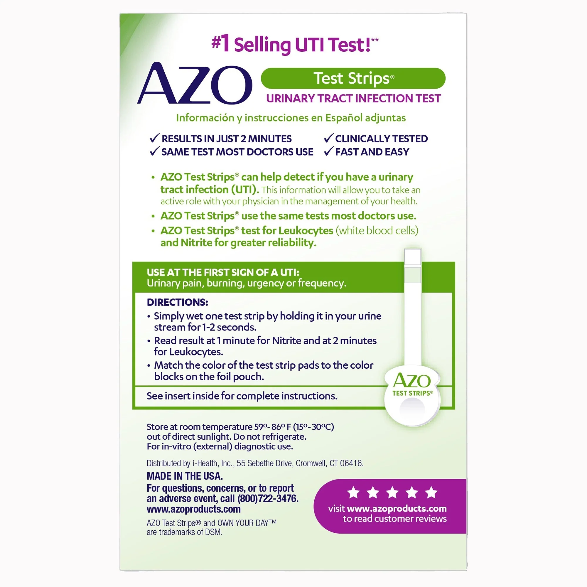 i-Health Inc AZO Urinary Tract Infection Test Strips (24/CS) - Image 2