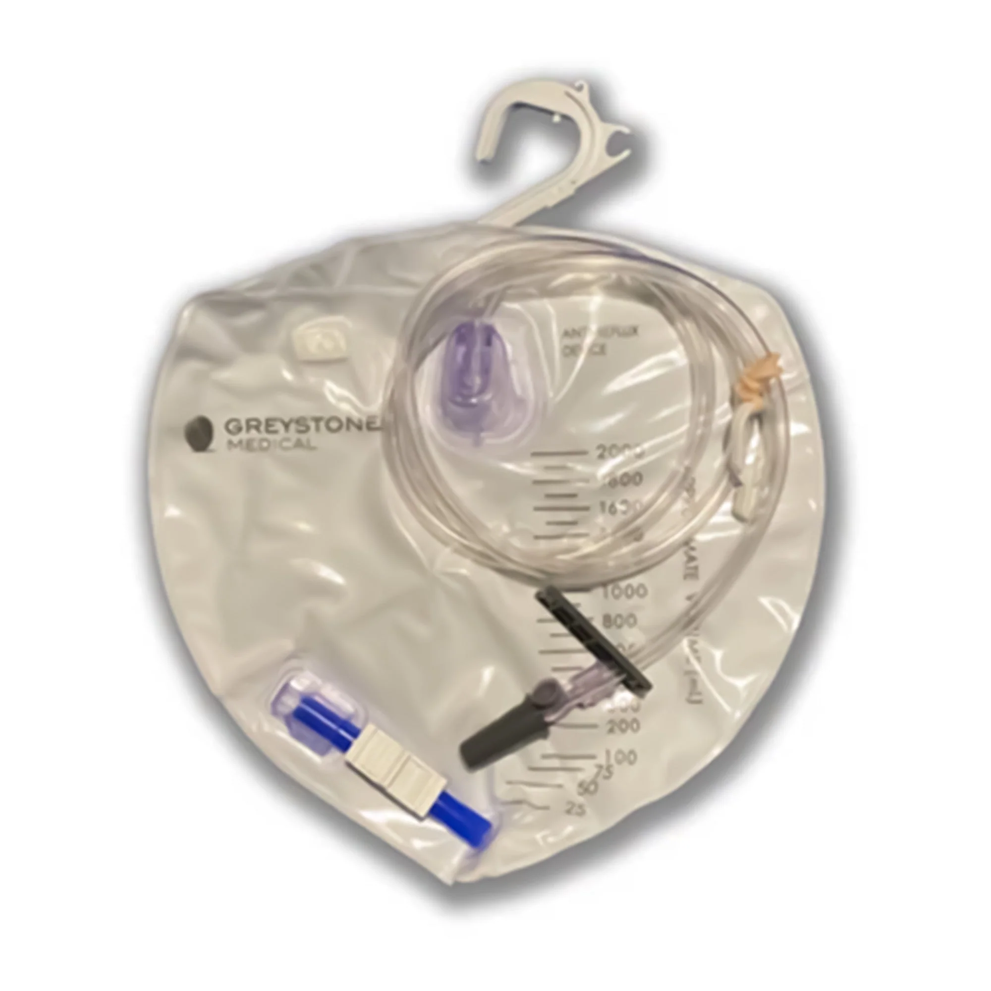Safe N Simple Urinary Drain Bag Greystone Medical Anti-reflux Valve Sterile 2,000 mL (20/CS)