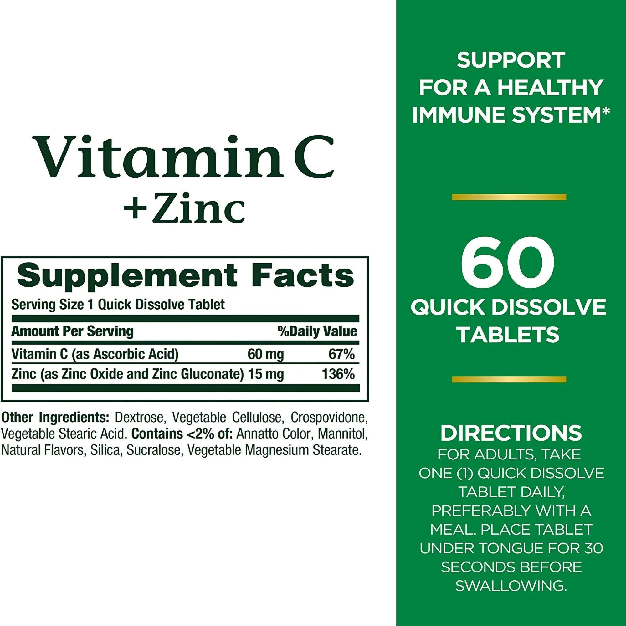 US Nutrition Nature's Bounty Quick Dissolve Vitamin C plus Zinc - Image 2
