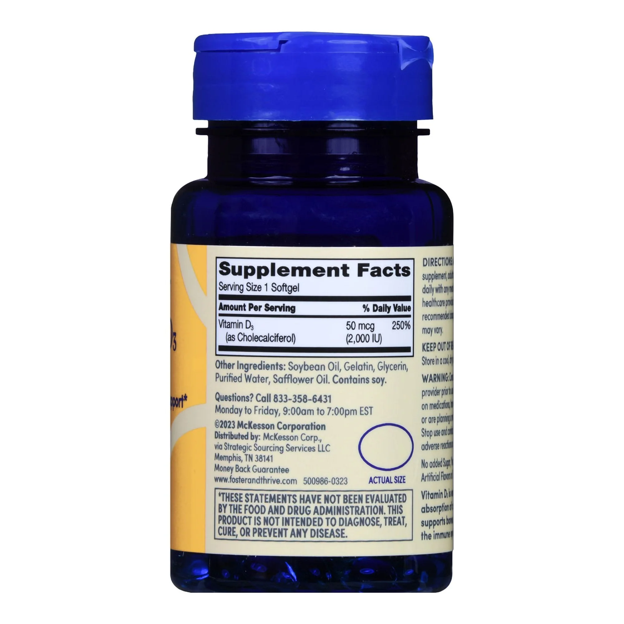McKesson Brand Foster & Thrive Vitamin D-3 50 mcg (2000 IU) Rapid Release Softgels - Image 2