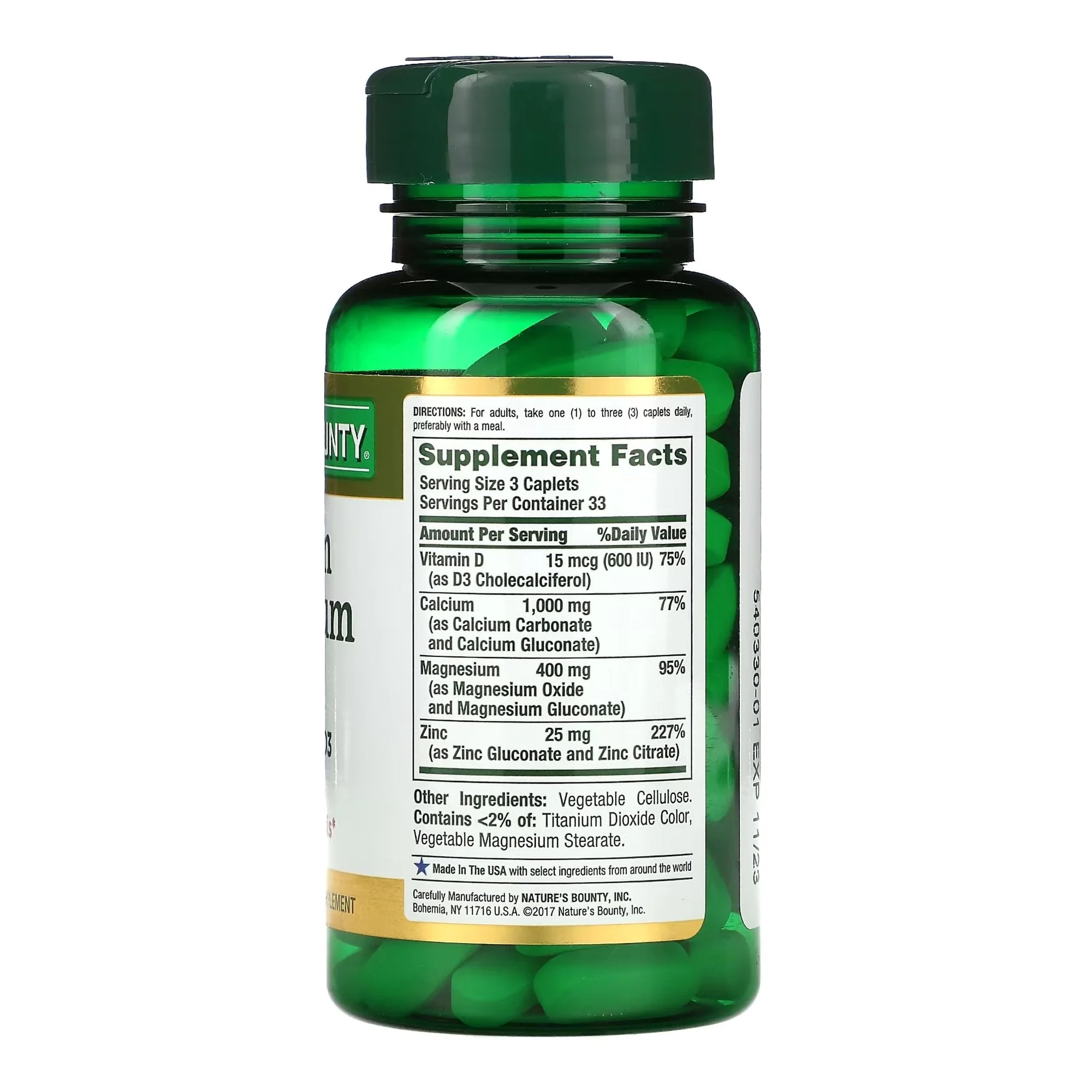 US Nutrition Nature's Bounty Calcium Magnesium Zinc Coated Caplets - Image 2