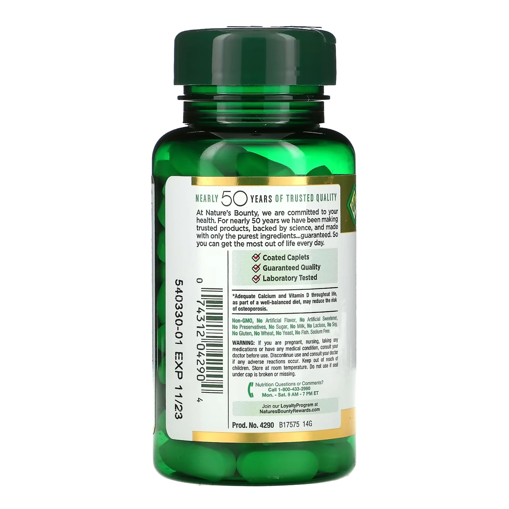 US Nutrition Nature's Bounty Calcium Magnesium Zinc Coated Caplets - Image 3