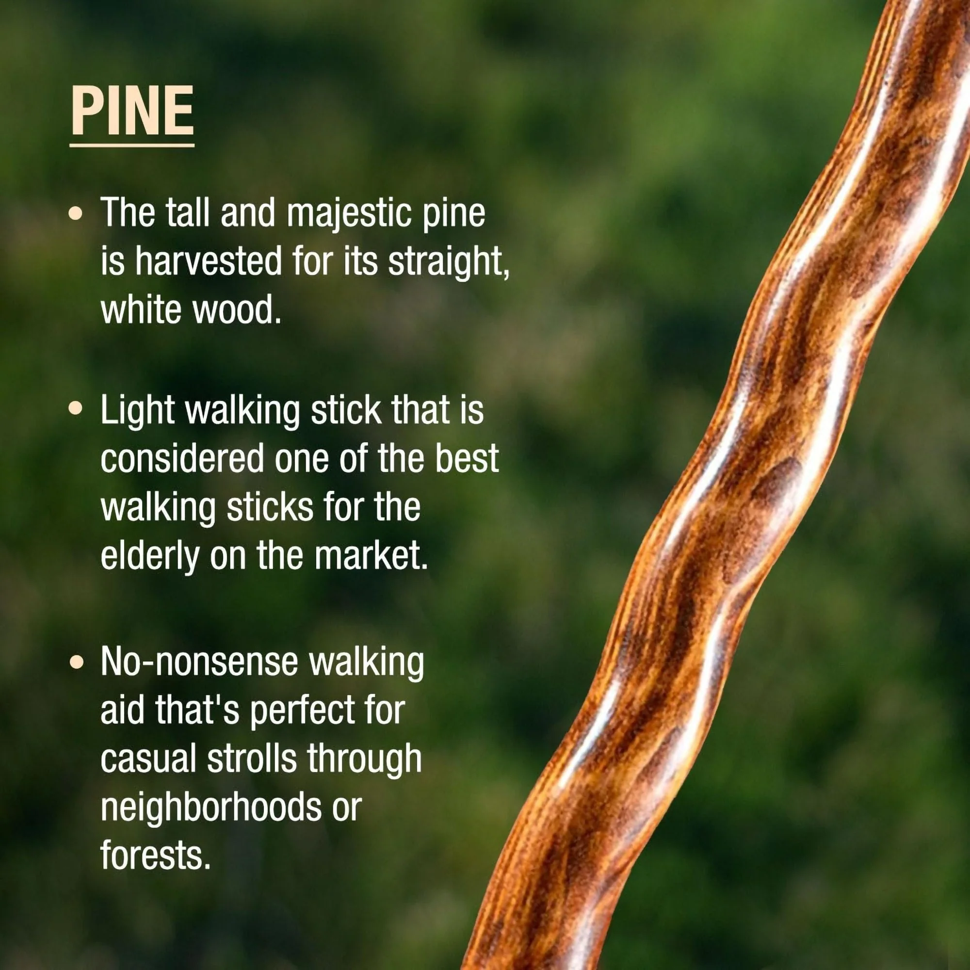 Mabis Healthcare Brazos Twisted Pine Handcrafted Walking Stick, 55-Inch - Image 4