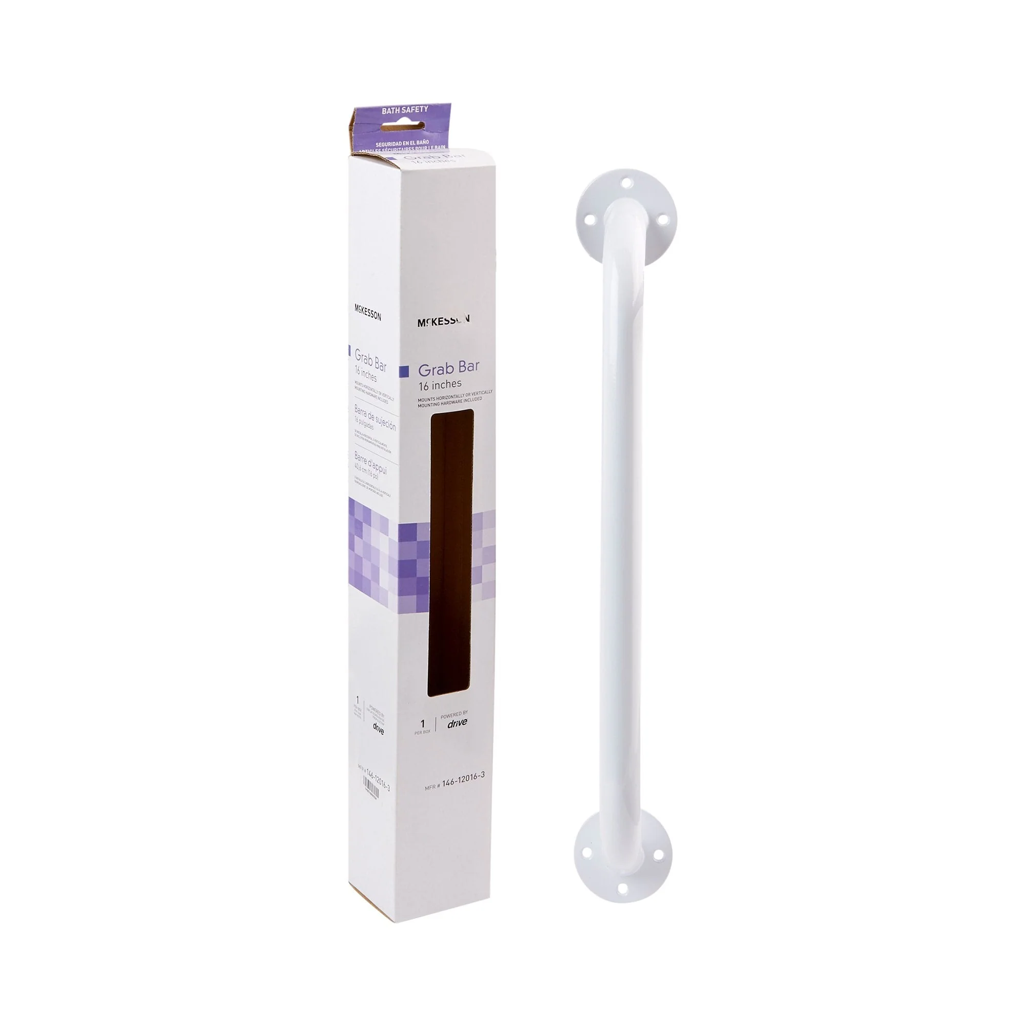 McKesson Brand McKesson Wall Grab Bar, White Steel, 16-Inch Length (3/CS)