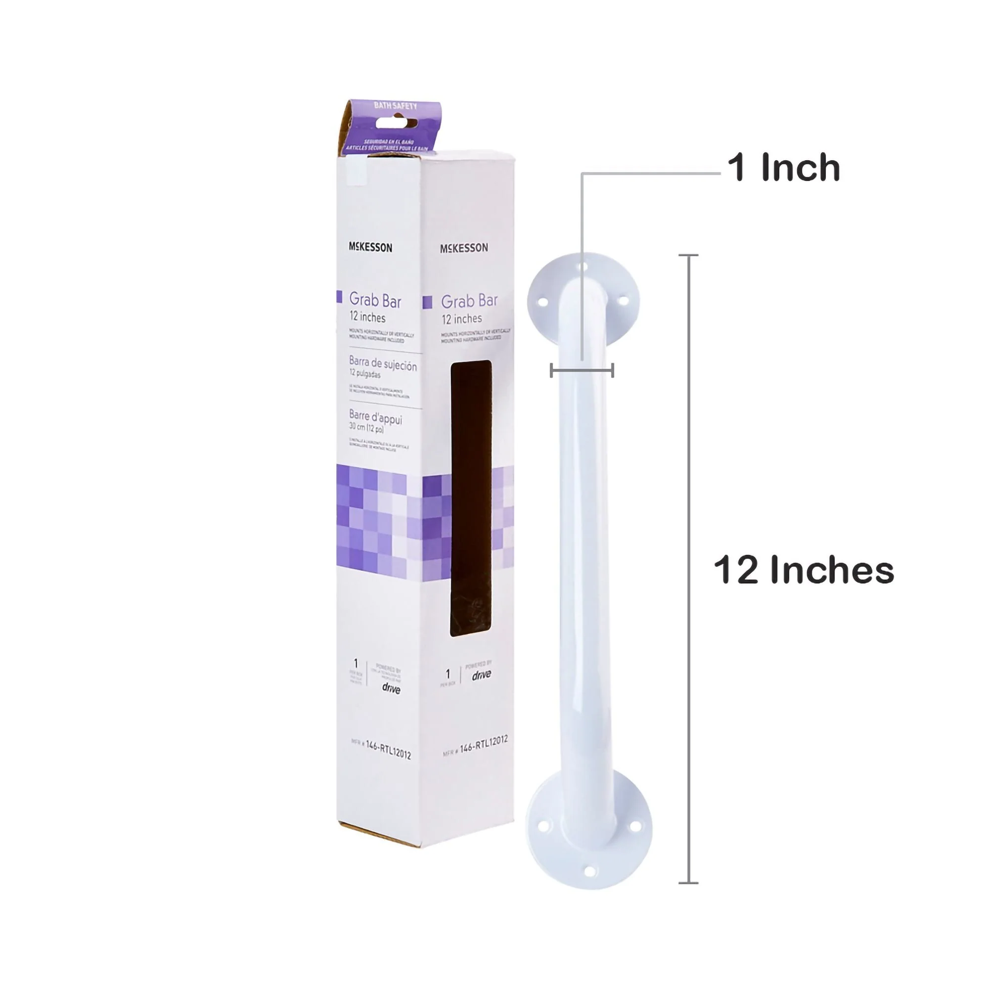 McKesson Brand McKesson Wall Grab Bar, White Steel, 12-Inch Length (3/CS) - Image 3