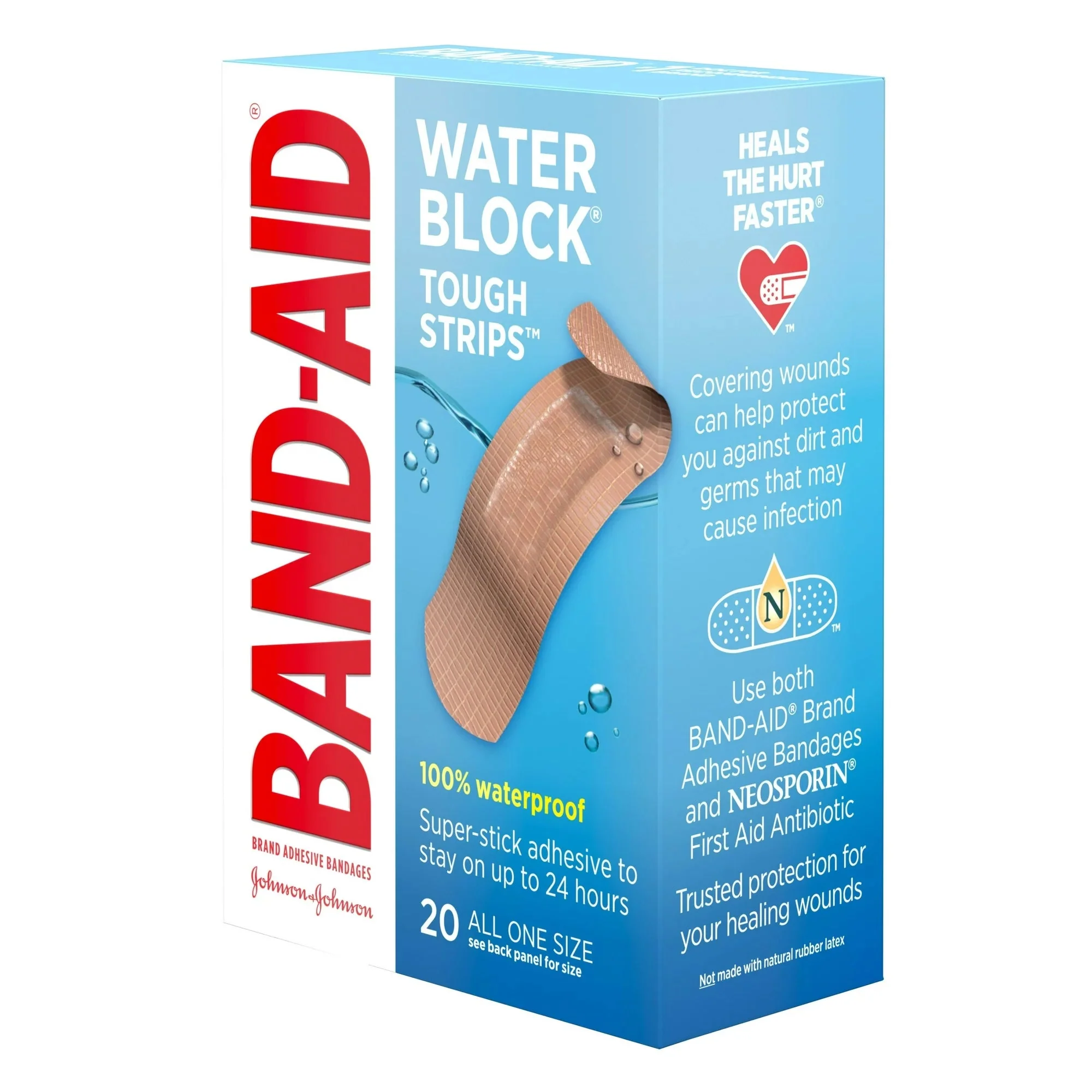 J & J Sales Band-Aid Water Block Tough Strips Bandages 1 x 3.25 Inch (20/BX) - Image 2