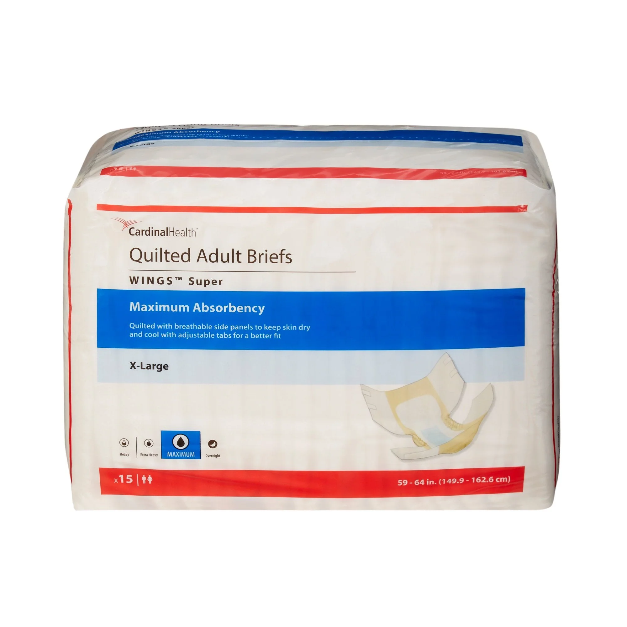 Cardinal Wings Super Quilted Maximum Absorbency Incontinence Brief, Extra Large (60/CS)