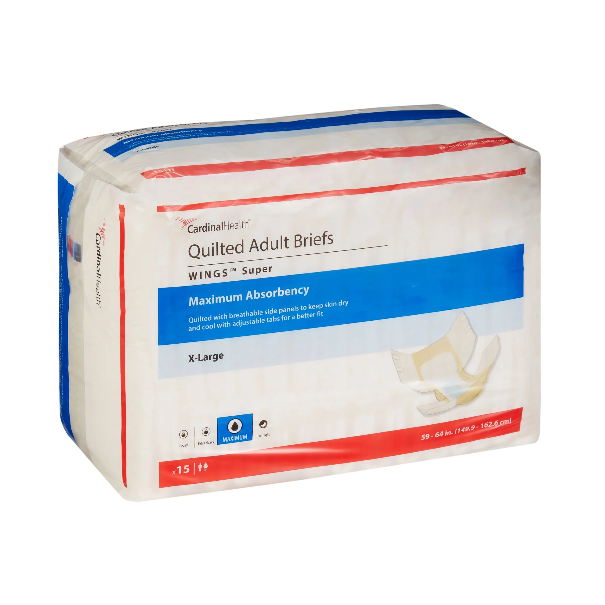 Cardinal Wings Super Quilted Maximum Absorbency Incontinence Brief, Extra Large (60/CS) - Image 3